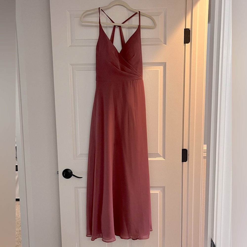 Azazie desert rose bridesmaid dress